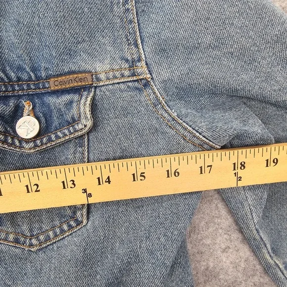 Crop Trucker Jacket Womens XS CALVIN KLEIN Blue VINTAGE Jeans Western Y2K USA